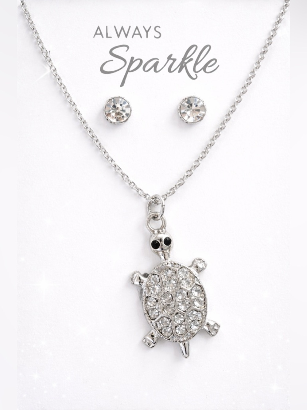 Turtle necklace and earrings set| silver|rhinestone, crystal jewelry set